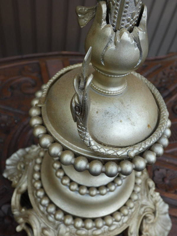 Antique large French brass Silver patinated Crucifix religious