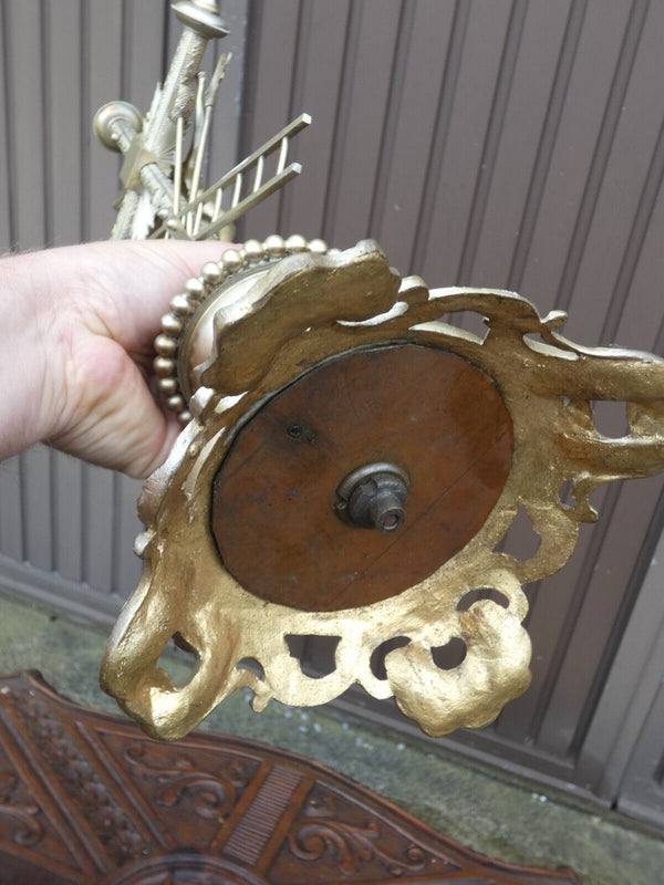 Antique large French brass Silver patinated Crucifix religious