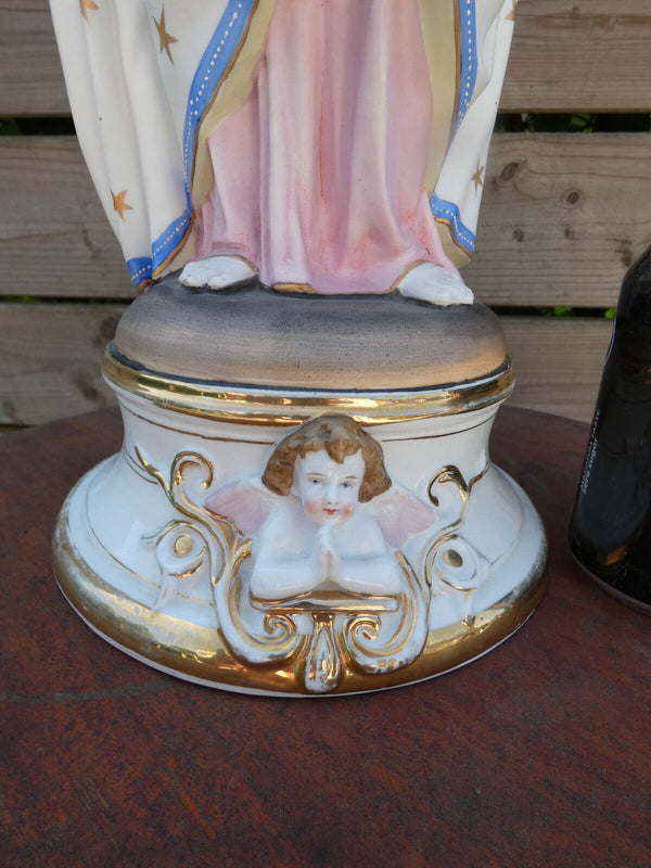 Antique Belgian vieux andenne bisque porcelain large madonna statue religious
