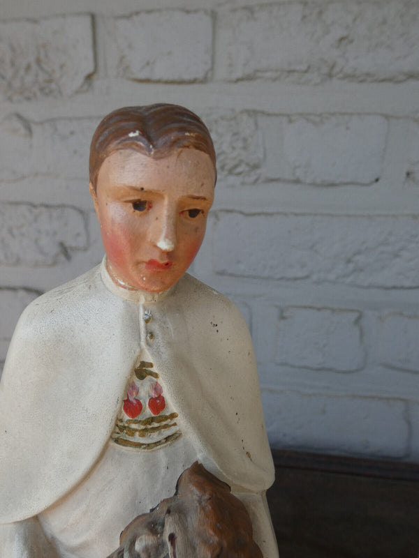 Antique Flanders Ceramic chalk statue father damiaan damien figurine religious