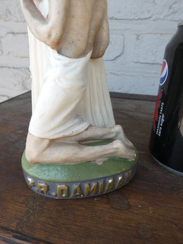 Antique Flanders Ceramic chalk statue father damiaan damien figurine religious