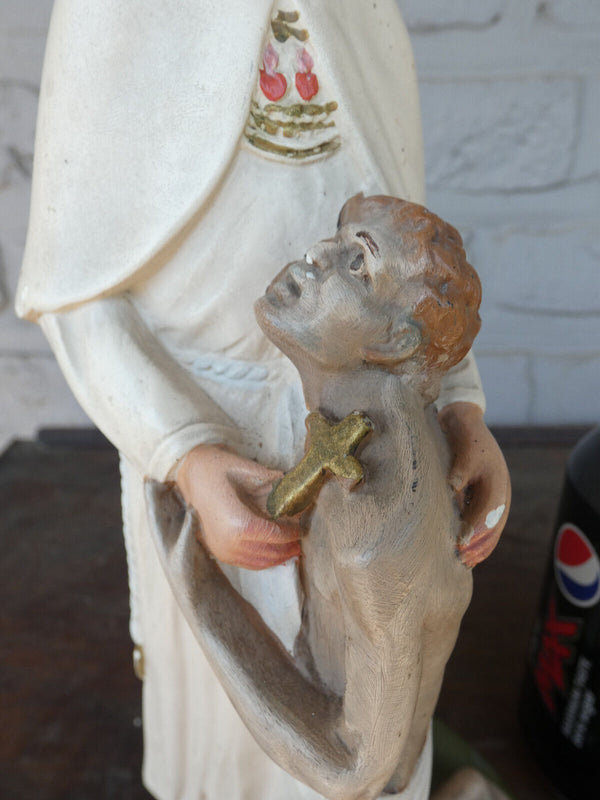 Antique Flanders Ceramic chalk statue father damiaan damien figurine religious