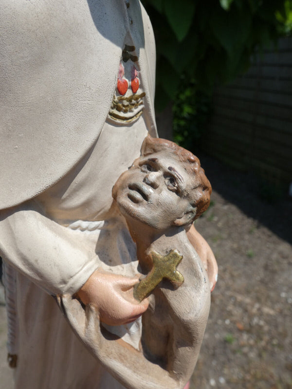 Antique Flanders Ceramic chalk statue father damiaan damien figurine religious