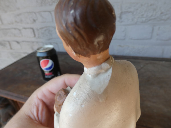 Antique Flanders Ceramic chalk statue father damiaan damien figurine religious