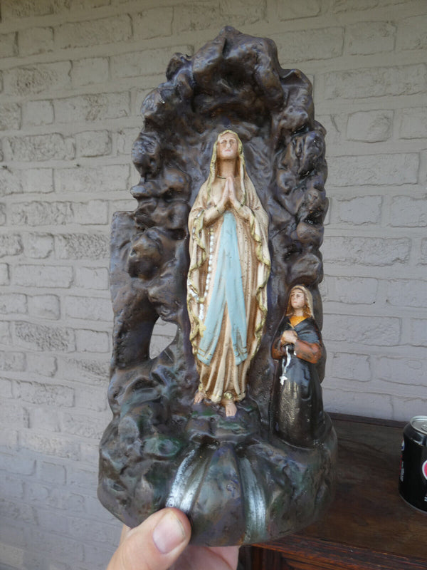 Antique French Lourdes Bernadette apparition Ceramic chalk statue religious
