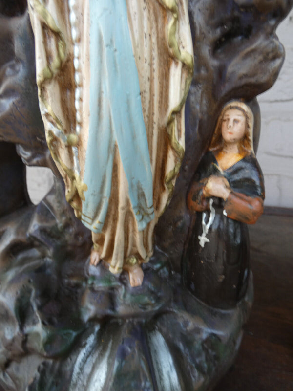 Antique French Lourdes Bernadette apparition Ceramic chalk statue religious