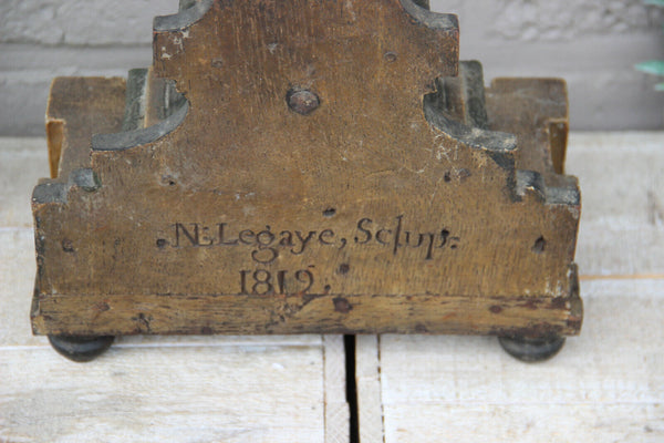 Top XL Antique Religious Altar Church crucifix Wood carved dated 1819