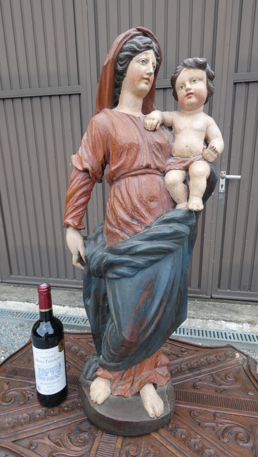 Antique 32" Flanders Baroque Madonna child statue sculpture wood carved rare