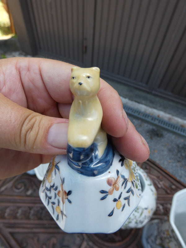 SEt 5 French faience marked Vases landscape decor dog lid