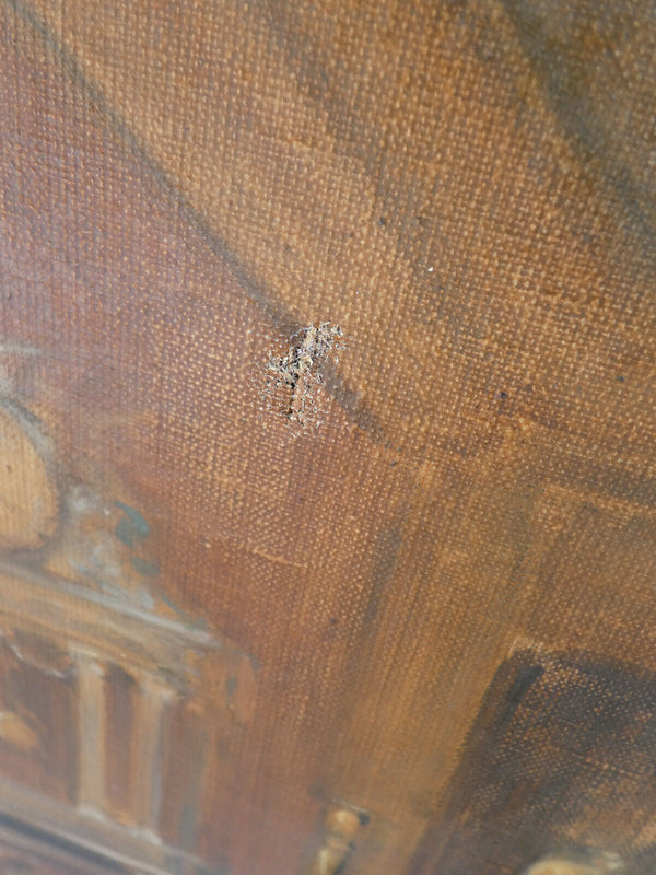 PAIR antique Bishop cardinal Belgian oil canvas painting religious cats music