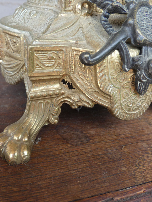 PAIR XL Green marble candelabras candle holders putti angels bronze