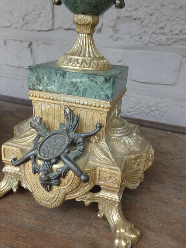 PAIR XL Green marble candelabras candle holders putti angels bronze