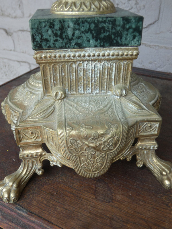 PAIR XL Green marble candelabras candle holders putti angels bronze