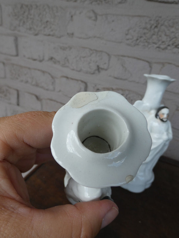 pair antique vieux brussels porcelain candlestick saint mary and joseph figurine