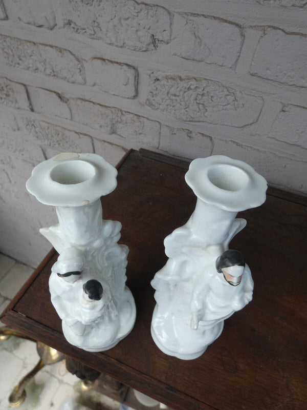 pair antique vieux brussels porcelain candlestick saint mary and joseph figurine