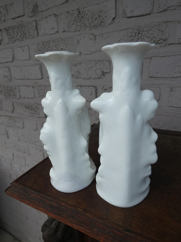 pair antique vieux brussels porcelain candlestick saint mary and joseph figurine