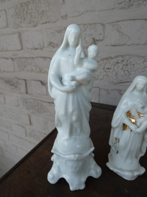 Set 3 antique french vieux paris porcelain figurine statue mary madonna