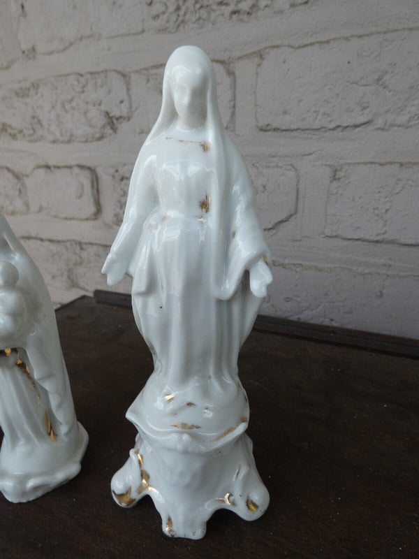 Set 3 antique french vieux paris porcelain figurine statue mary madonna