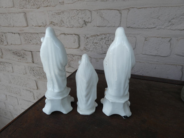 Set 3 antique french vieux paris porcelain figurine statue mary madonna