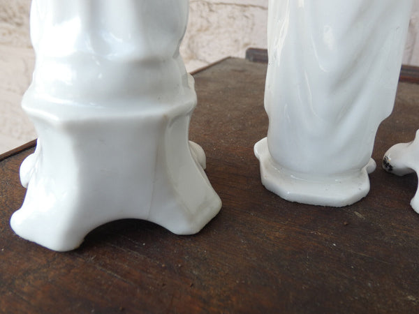 Set 3 antique french vieux paris porcelain figurine statue mary madonna