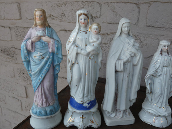 Set 5 antique french vieux paris porcelain figurine statue religious madonna