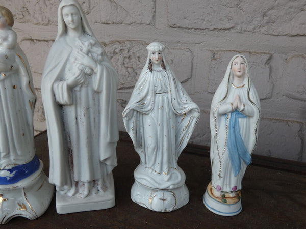 Set 5 antique french vieux paris porcelain figurine statue religious madonna