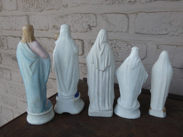 Set 5 antique french vieux paris porcelain figurine statue religious madonna