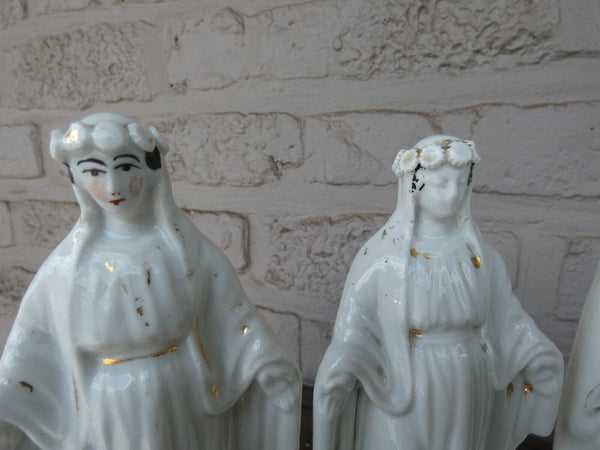Set 3 antique french vieux paris porcelain figurine statue mary madonna