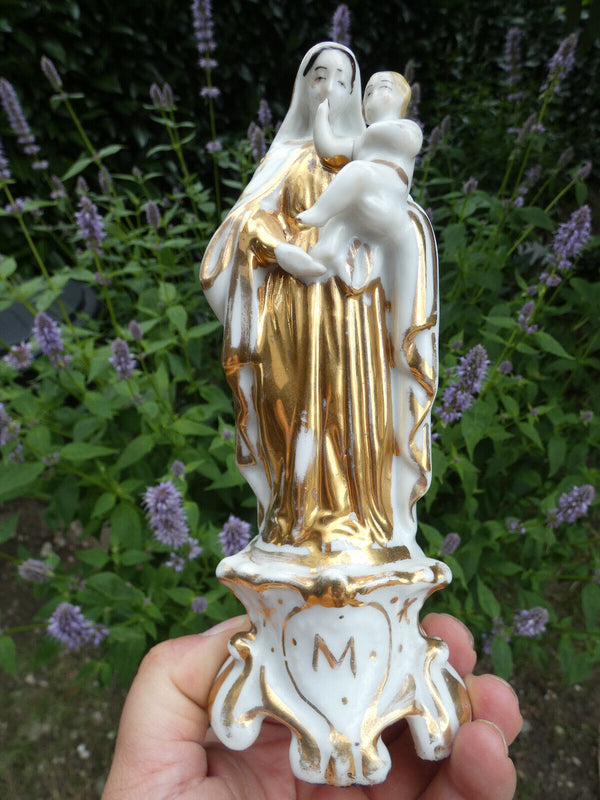 Antique french vieux paris porcelain madonna figurine statue 19thc