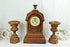 Antique French wood carved clock putti angel candle holders set