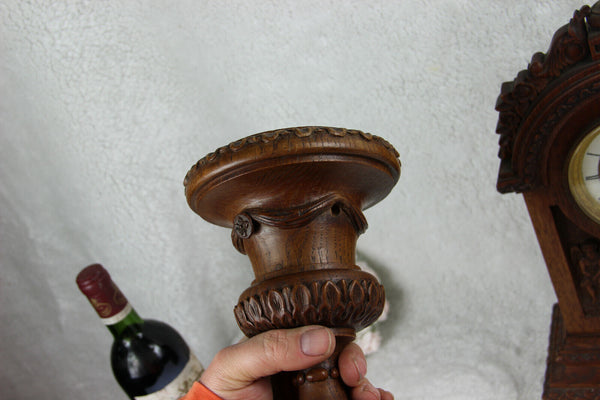 Antique French wood carved clock putti angel candle holders set