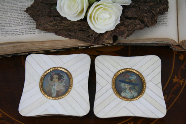 PAIR exclusive MINIATURE paintings High society Lady portraits Victorian French