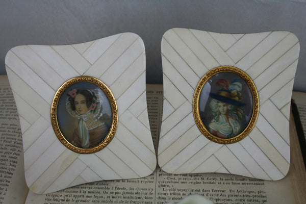 PAIR exclusive MINIATURE paintings High society Lady portraits Victorian French