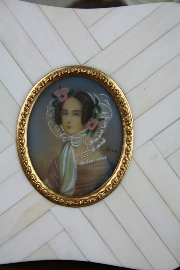 PAIR exclusive MINIATURE paintings High society Lady portraits Victorian French