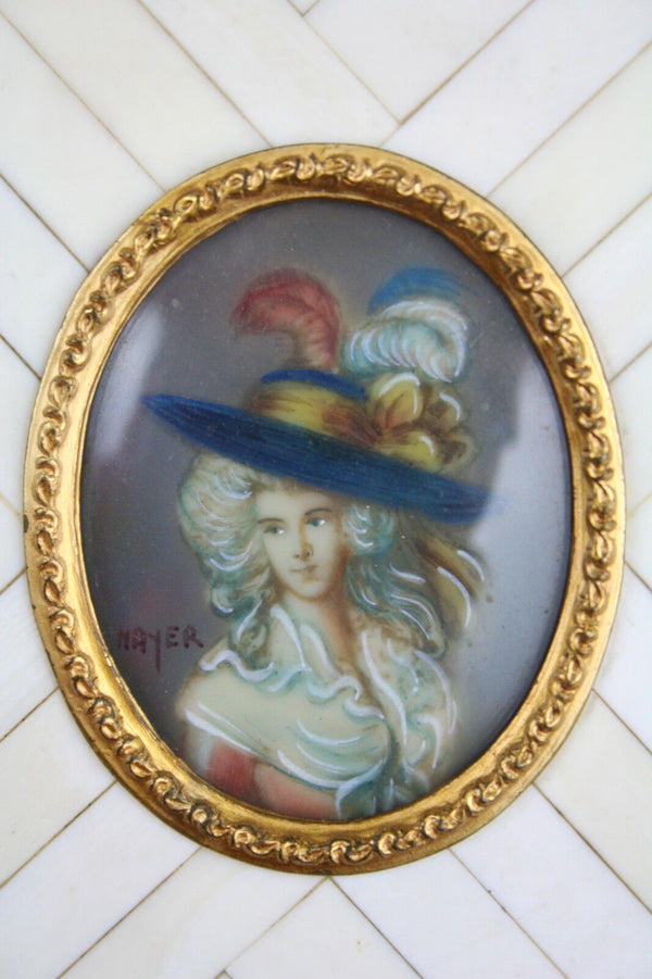 PAIR exclusive MINIATURE paintings High society Lady portraits Victorian French
