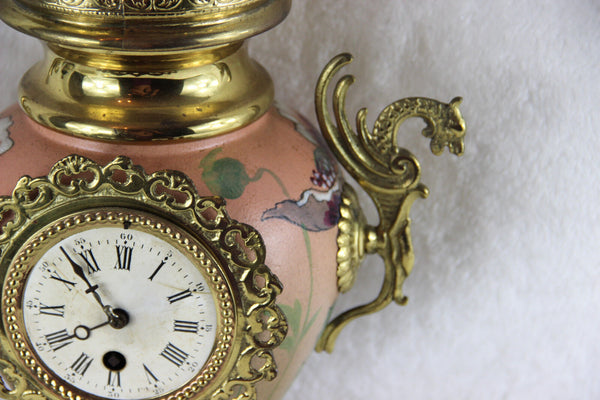 French Vintage Faience art nouveau design Clock dragon brass handles