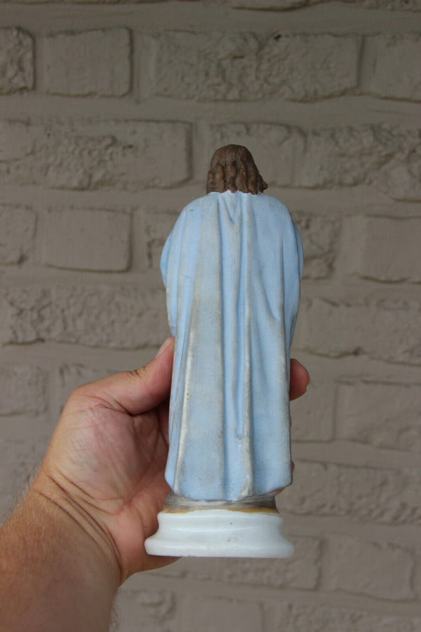 Antique French porcelain Vieux andenne sacred heart jesus statue religious