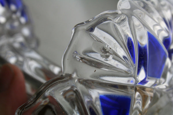 Vintage french Table centerpiece bowl candy blue crystal clear glass crystal cut