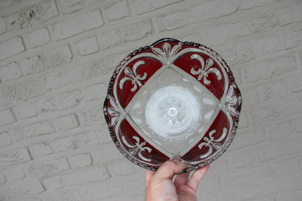 Vintage French Crystal glass fruit bowl Centerpiece Fleur de lys symbol france