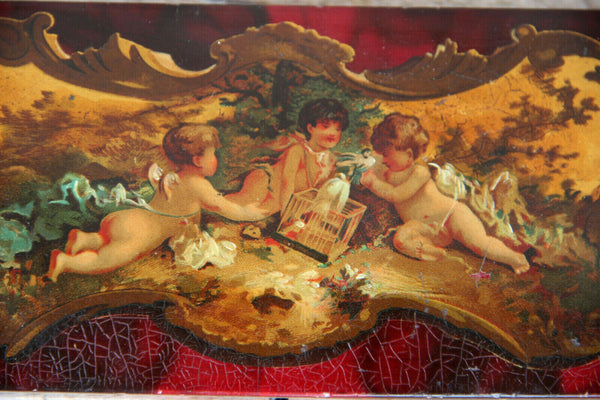 Antique 19thc German paper mache putti cherubs writing box set rare