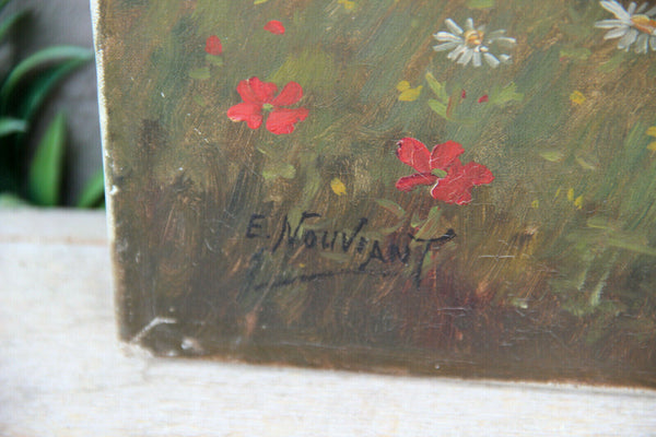 Antique Romantic oil on canvas putti cupido cherub angel painting signed