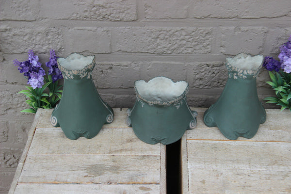 Set 3 Porcelain Jasperware Romantic putti art nouveau lady Vases centerpiece