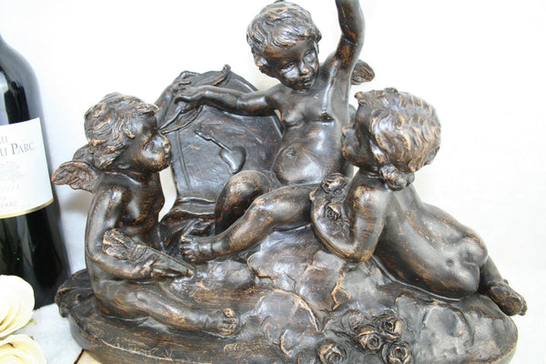 French TerraCotta Sculpture Cherubs putti playing Magnier marked group