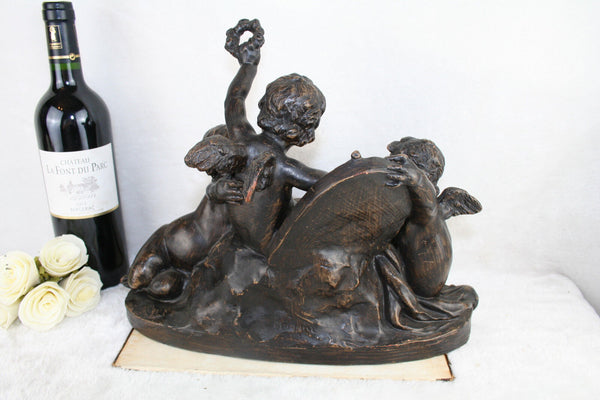 French TerraCotta Sculpture Cherubs putti playing Magnier marked group