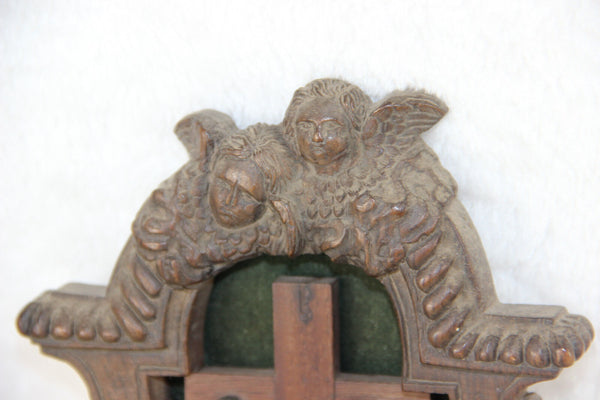 1800 Antique french wood carved Jansenist Christ Curicifix wall plaque putti