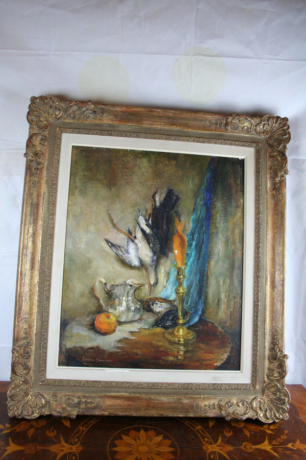 Still live Trophy Hunting hunt Oil on panel Signed Juliane Brouwers