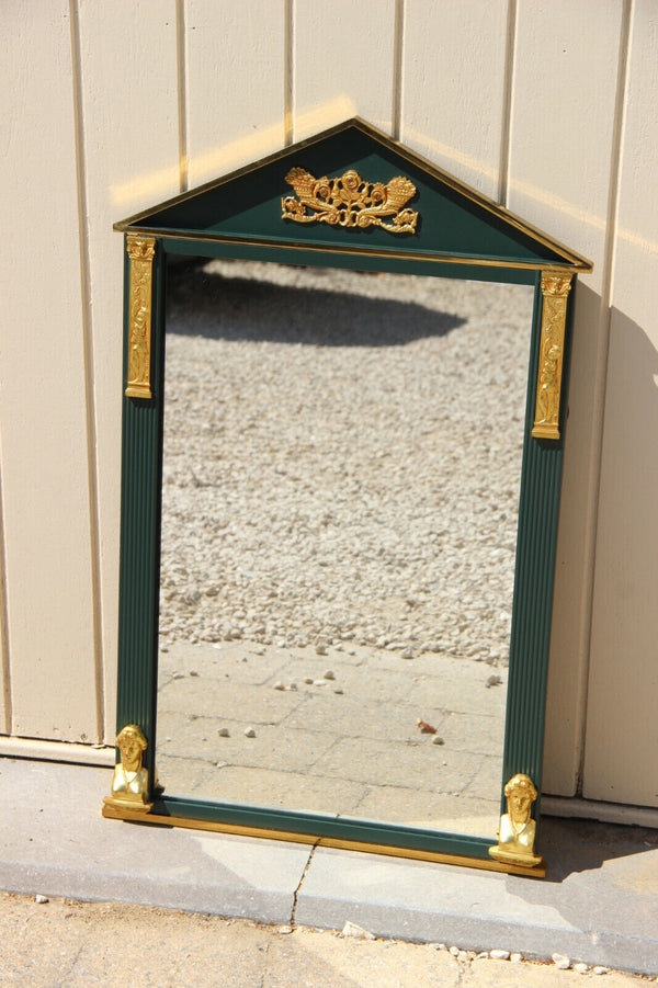 French bronze metal Empire design caryatid heads mirror