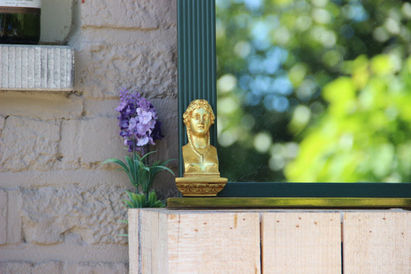 French bronze metal Empire design caryatid heads mirror
