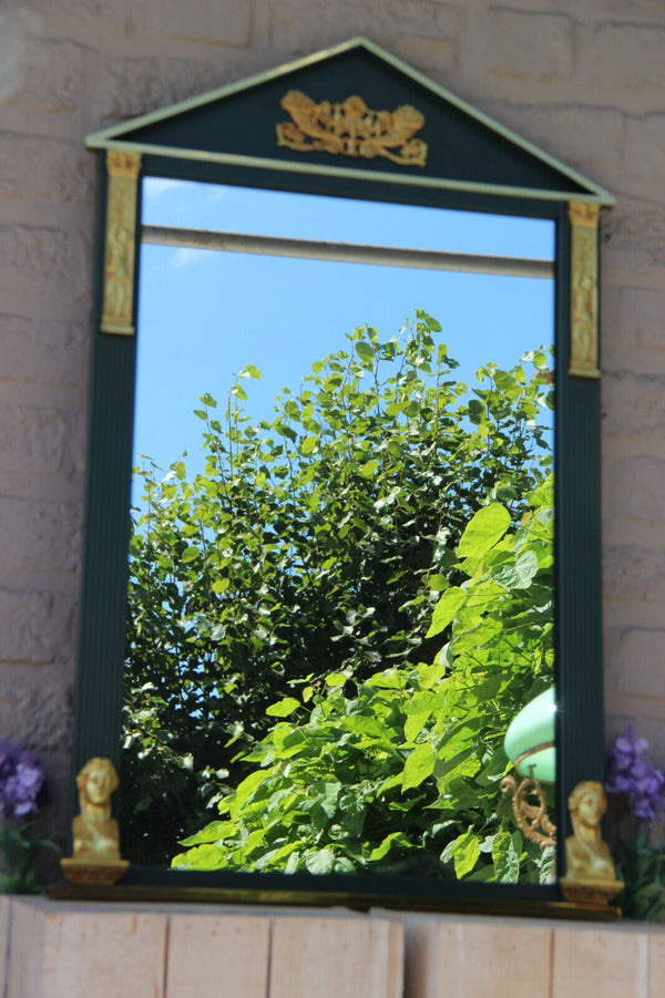 French bronze metal Empire design caryatid heads mirror