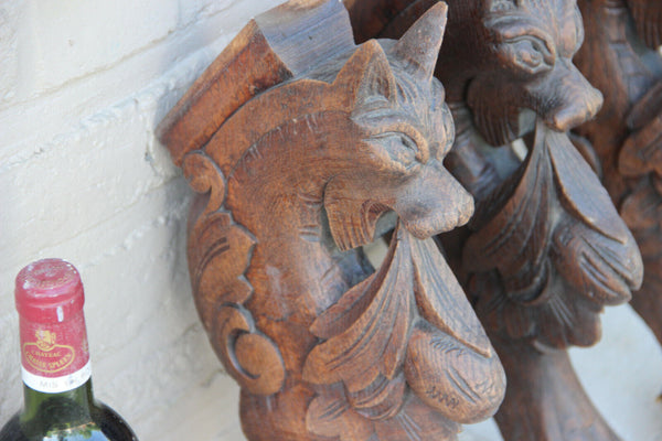 Set 3 Antique wood carved dragon figurines hunt table legs gothic